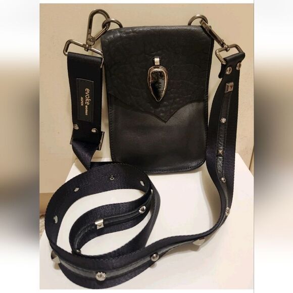 NWT Evoke Aspen "Paulina" Black Stingray  Leather w/Agate Crossbody Bag Ret.$240 - Picture 2 of 8